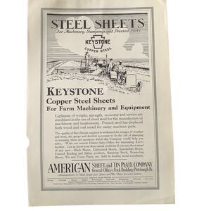 Vintage 1927 Keystone Cooper Steel American Sheet and Tin Ad Advertisement